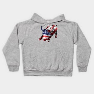 Wall Street Bull with American Flag Overlay Kids Hoodie